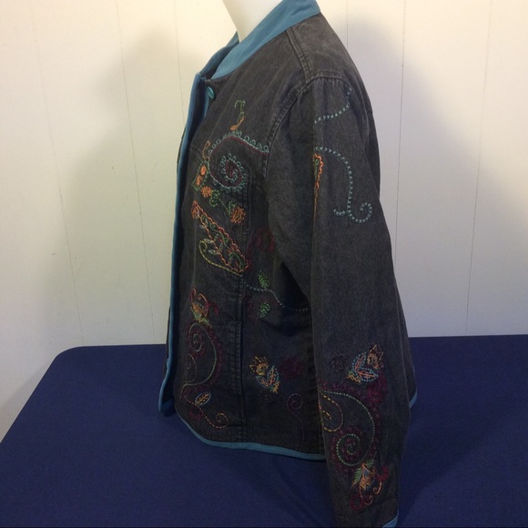 Denim & Co womens embroidered black denim jacket size large - Picture 6 of 8